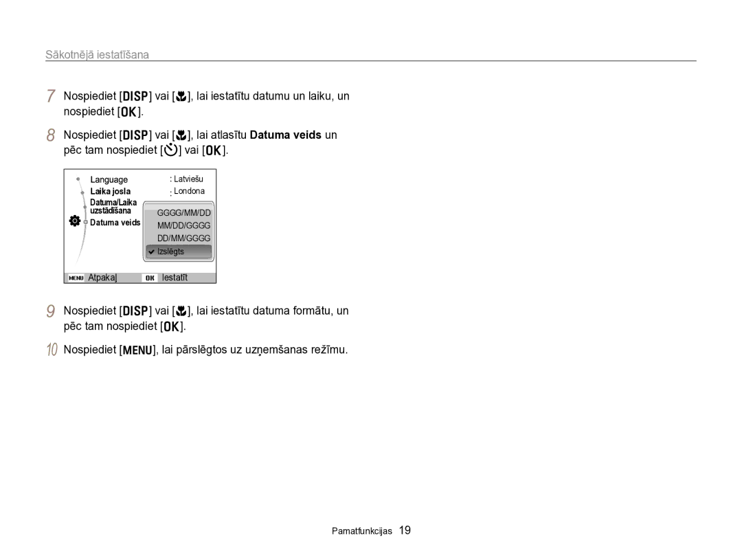 Samsung EC-PL170ZBPBE2 manual Sākotnējā iestatīšana, Nospiediet m, lai pārslēgtos uz uzņemšanas režīmu 