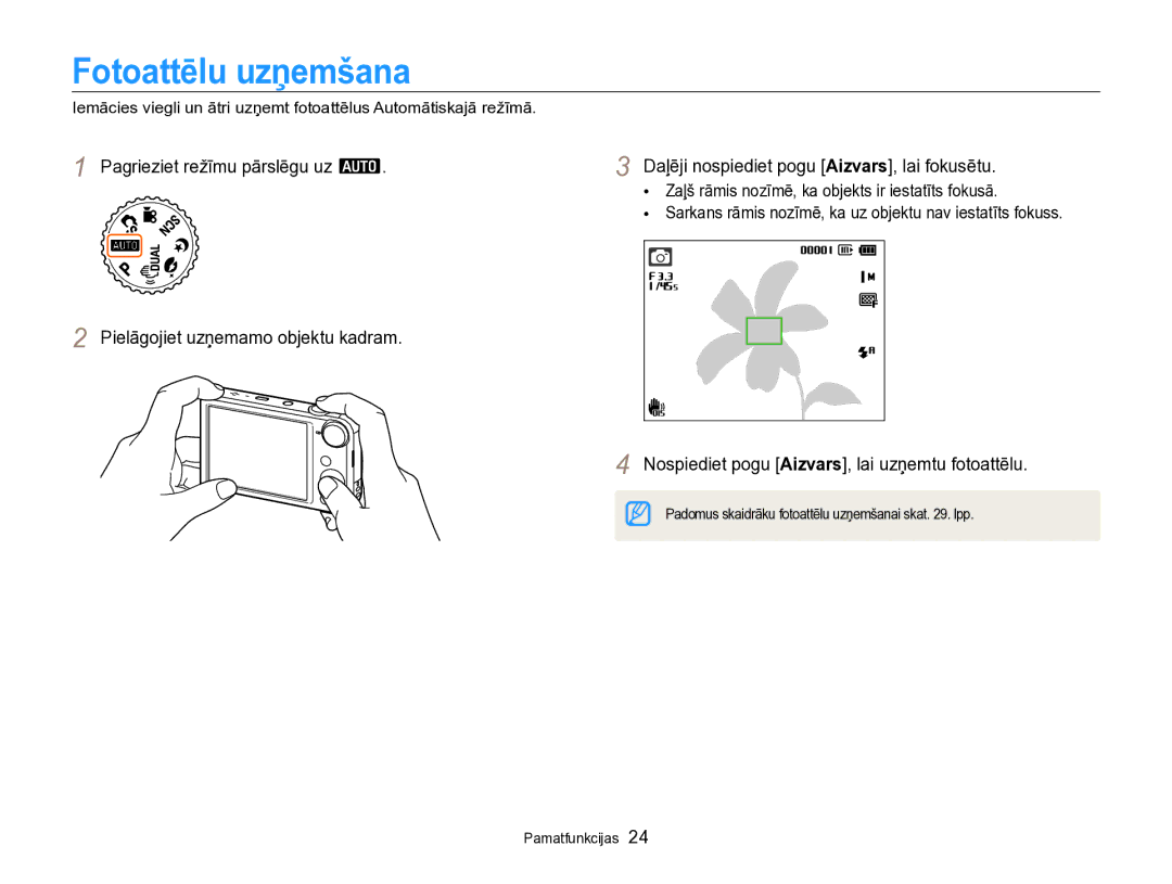 Samsung EC-PL170ZBPBE2 manual Fotoattēlu uzņemšana, Nospiediet pogu Aizvars, lai uzņemtu fotoattēlu 