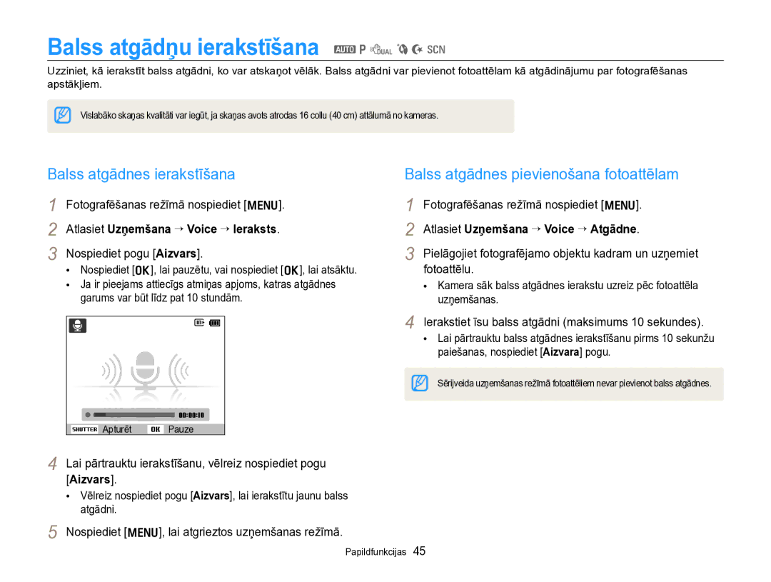 Samsung EC-PL170ZBPBE2 manual Balss atgādņu ierakstīšana a p d b N s, Balss atgādnes ierakstīšana 