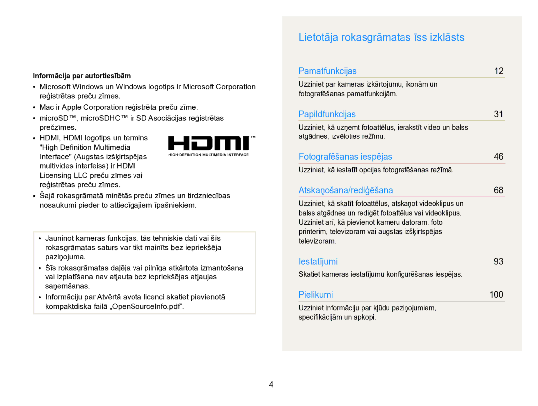 Samsung EC-PL170ZBPBE2 Lietotāja rokasgrāmatas īss izklāsts, Informācija par autortiesībām, Atgādnes, izvēloties režīmu 