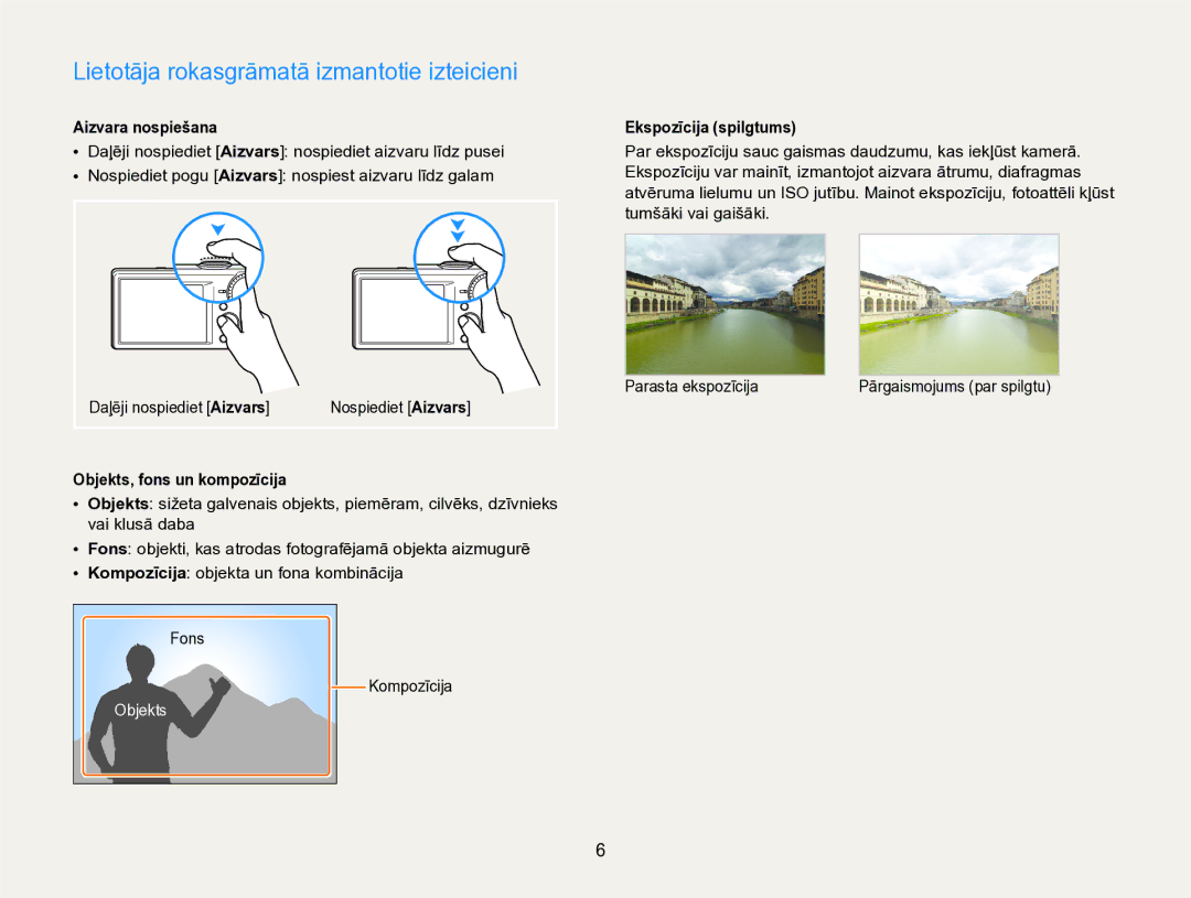 Samsung EC-PL170ZBPBE2 Lietotāja rokasgrāmatā izmantotie izteicieni, Aizvara nospiešana, Objekts, fons un kompozīcija 