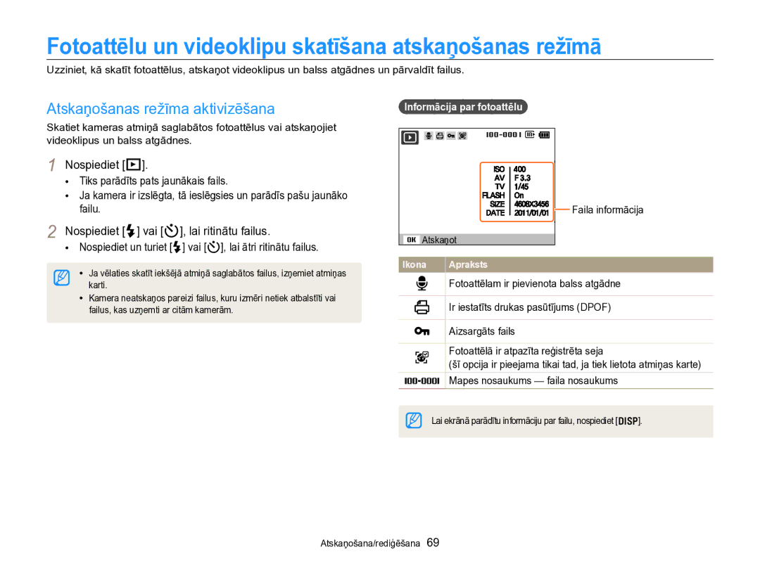 Samsung EC-PL170ZBPBE2 manual Fotoattēlu un videoklipu skatīšana atskaņošanas režīmā, Atskaņošanas režīma aktivizēšana 