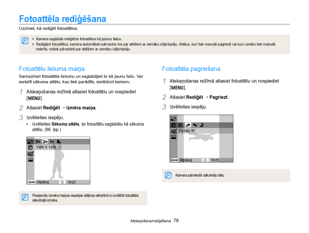 Samsung EC-PL170ZBPBE2 Fotoattēla rediģēšana, Fotoattēlu lieluma maiņa, Fotoattēla pagriešana, Atlasiet Rediģēt “ Pagriezt 