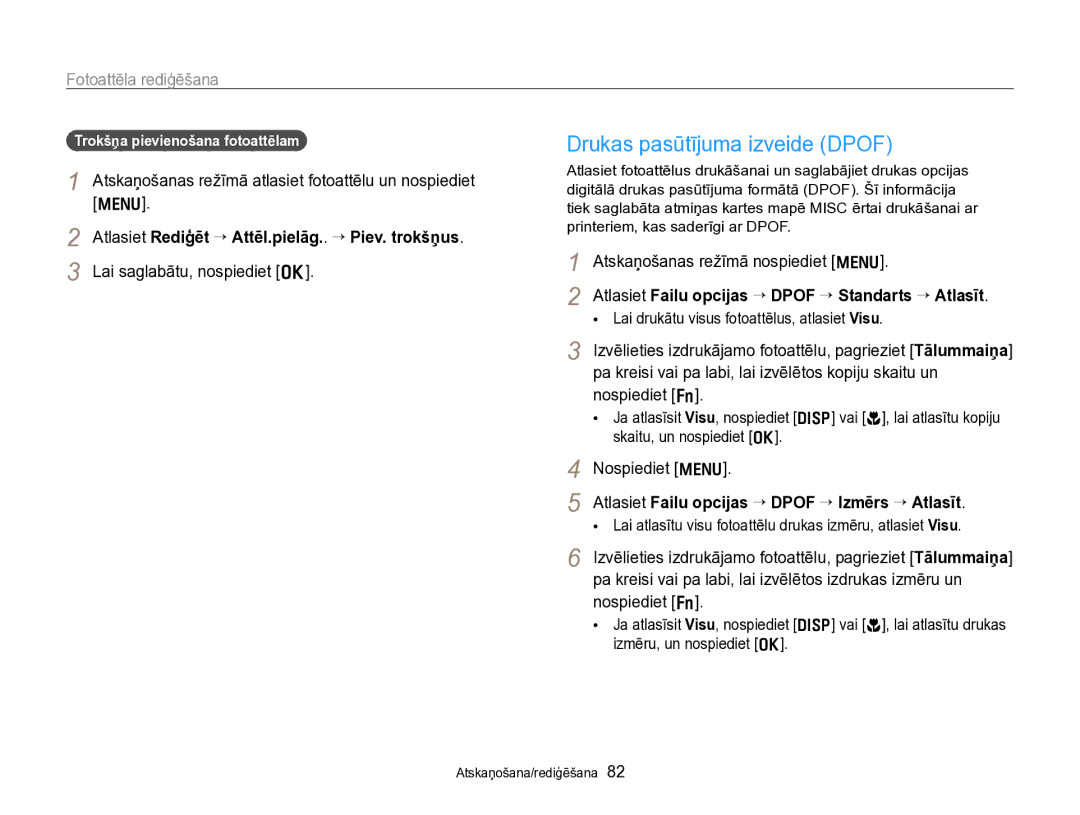 Samsung EC-PL170ZBPBE2 manual Drukas pasūtījuma izveide Dpof, Atlasiet Failu opcijas “ Dpof “ Standarts “ Atlasīt 