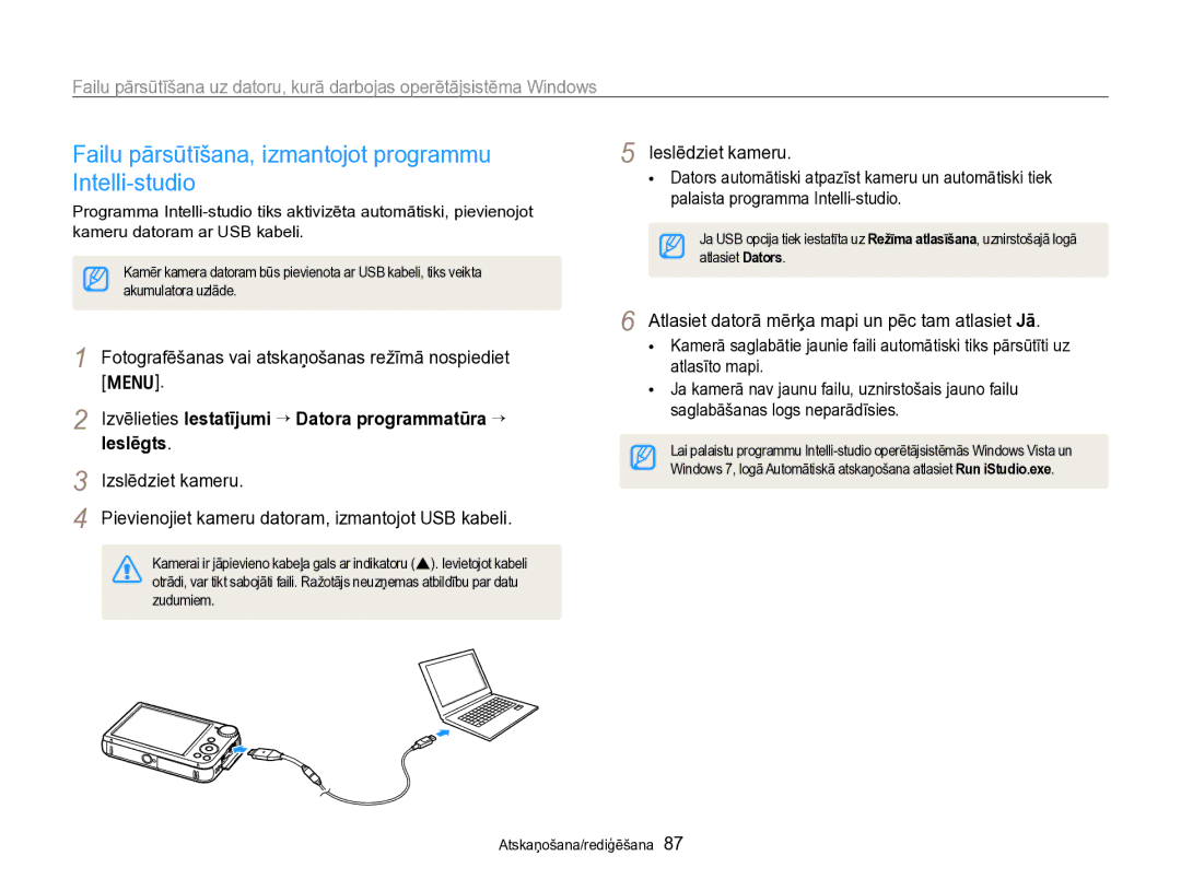 Samsung EC-PL170ZBPBE2 manual Failu pārsūtīšana, izmantojot programmu Intelli-studio 