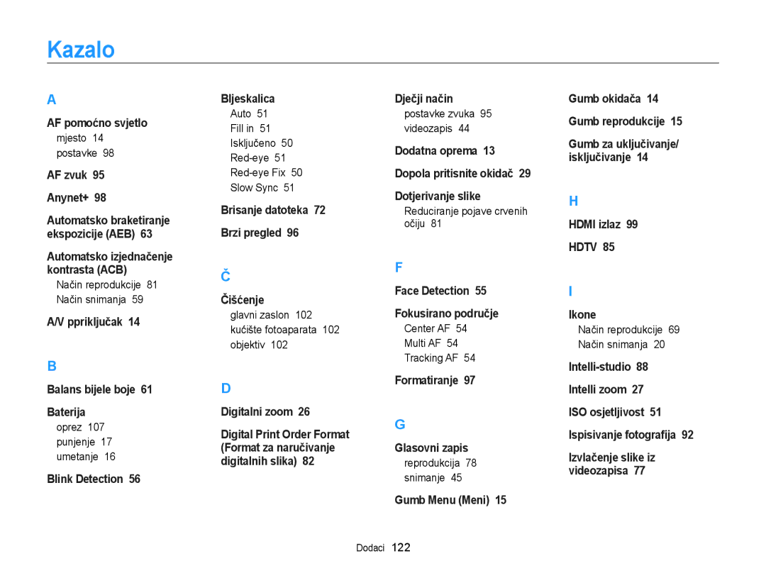 Samsung EC-PL170ZFPBE3, EC-PL170ZBPBE3, EC-PL170ZBPPE3, EC-PL170ZBPSE3 manual Kazalo 