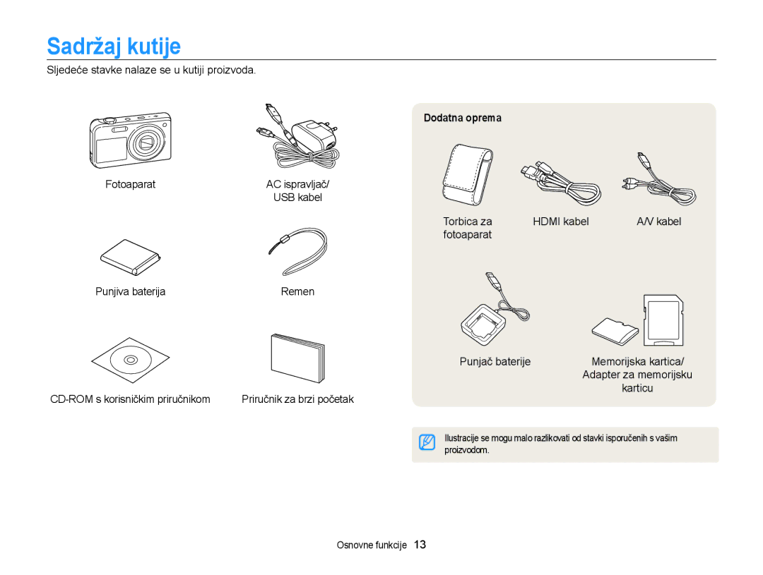 Samsung EC-PL170ZBPSE3, EC-PL170ZBPBE3, EC-PL170ZBPPE3, EC-PL170ZFPBE3 manual Sadržaj kutije, Dodatna oprema 