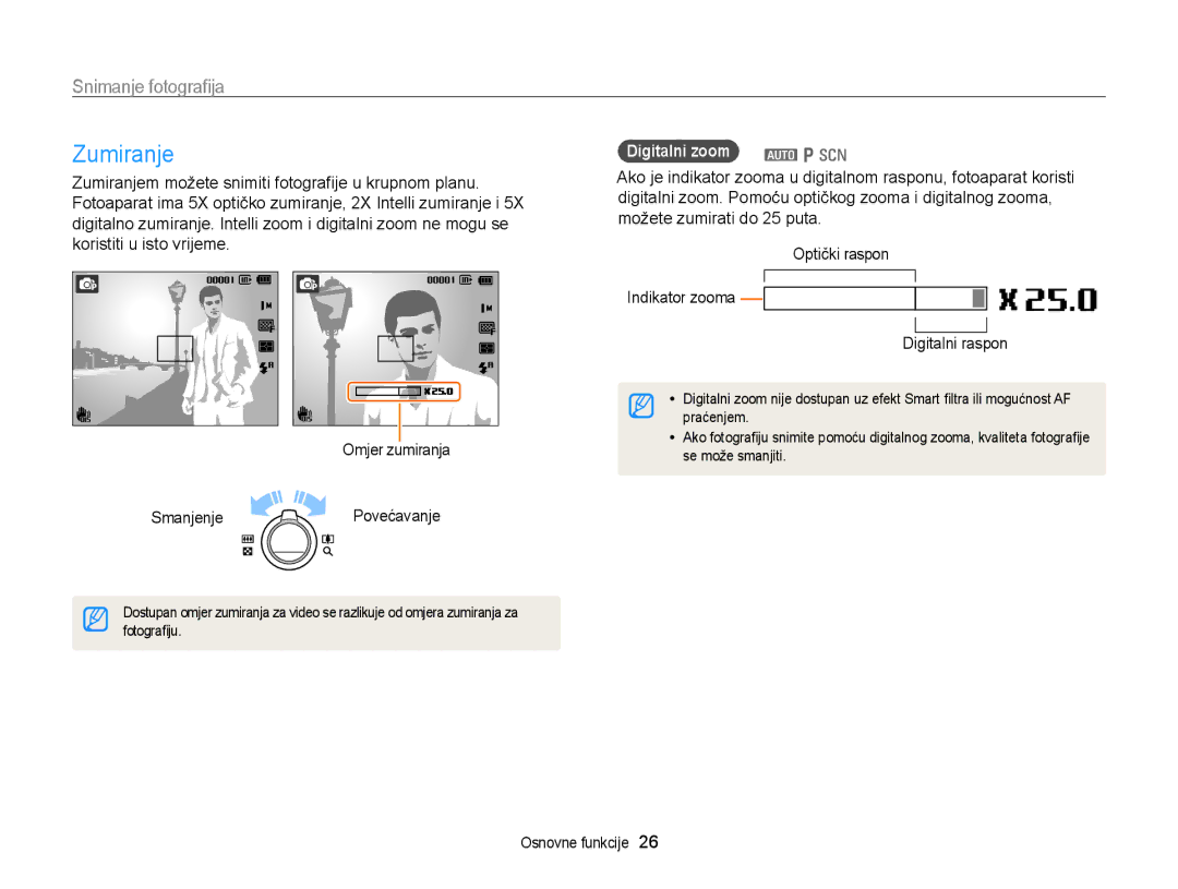 Samsung EC-PL170ZFPBE3, EC-PL170ZBPBE3, EC-PL170ZBPPE3, EC-PL170ZBPSE3 manual Zumiranje, Digitalni zoom a p s 