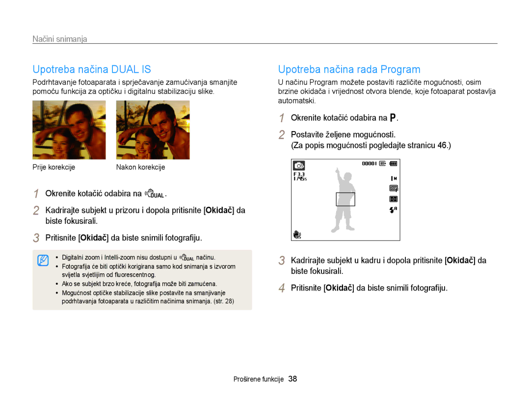 Samsung EC-PL170ZFPBE3 manual Upotreba načina Dual is, Upotreba načina rada Program, Okrenite kotačić odabira na d 