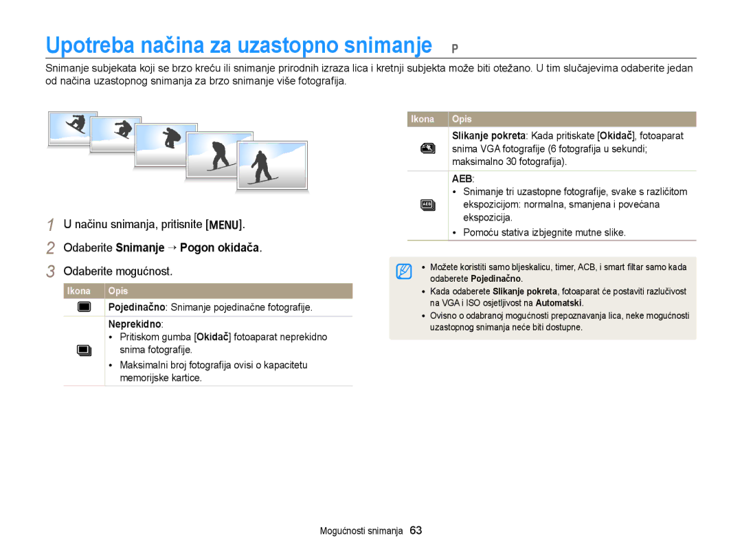 Samsung EC-PL170ZBPBE3, EC-PL170ZBPPE3, EC-PL170ZBPSE3, EC-PL170ZFPBE3 manual Odaberite Snimanje “ Pogon okidača, Neprekidno 