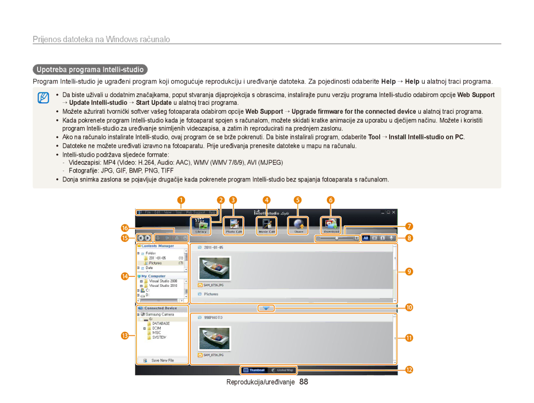 Samsung EC-PL170ZBPPE3, EC-PL170ZBPBE3 manual Prijenos datoteka na Windows računalo, Upotreba programa Intelli-studio  