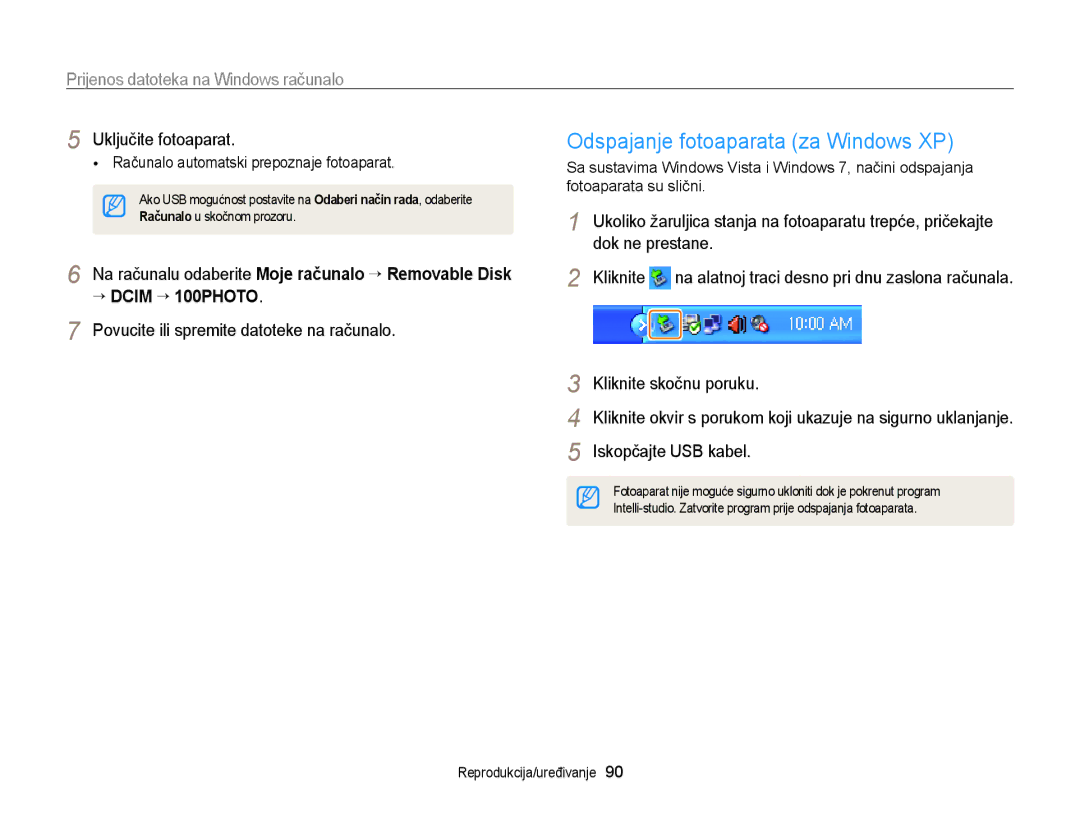 Samsung EC-PL170ZFPBE3, EC-PL170ZBPBE3, EC-PL170ZBPPE3 manual Odspajanje fotoaparata za Windows XP, “ Dcim ““100PHOTO 