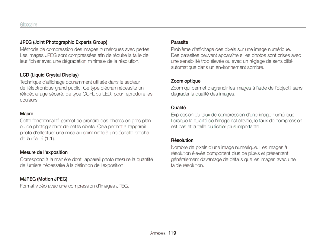 Samsung EC-PL170ZFPBE1, EC-PL170ZBPBE1, EC-PL170ZDPBZA manual Jpeg Joint Photographic Experts Group, Qualité 