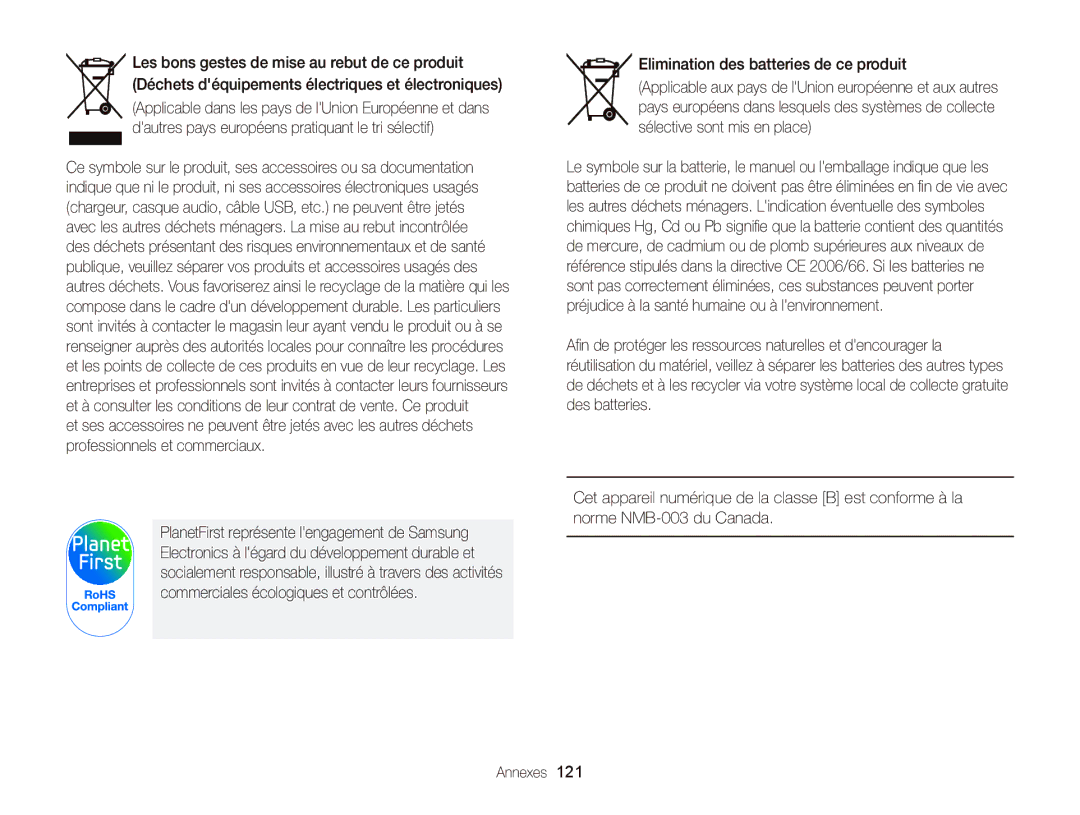 Samsung EC-PL170ZDPBZA, EC-PL170ZFPBE1, EC-PL170ZBPBE1 manual Elimination des batteries de ce produit 