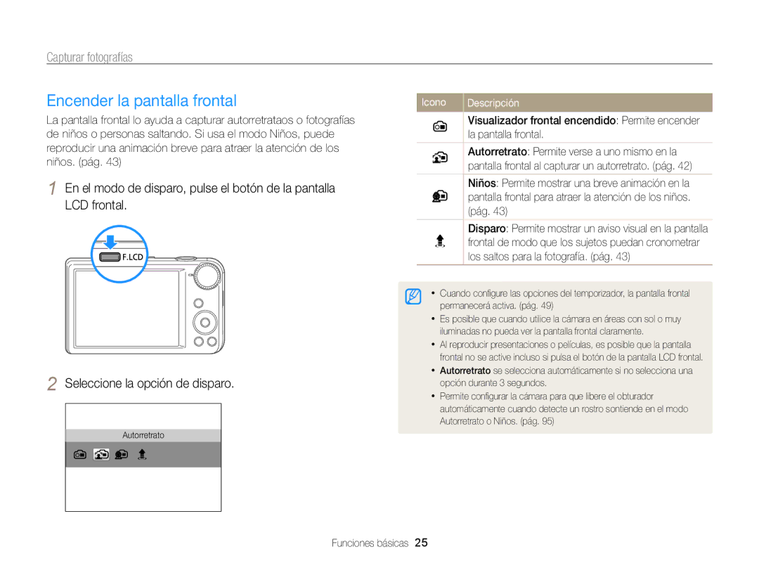 Samsung EC-PL170ZFPPE1, EC-PL170ZFPBE1 manual Encender la pantalla frontal, Capturar fotografías, La pantalla frontal 