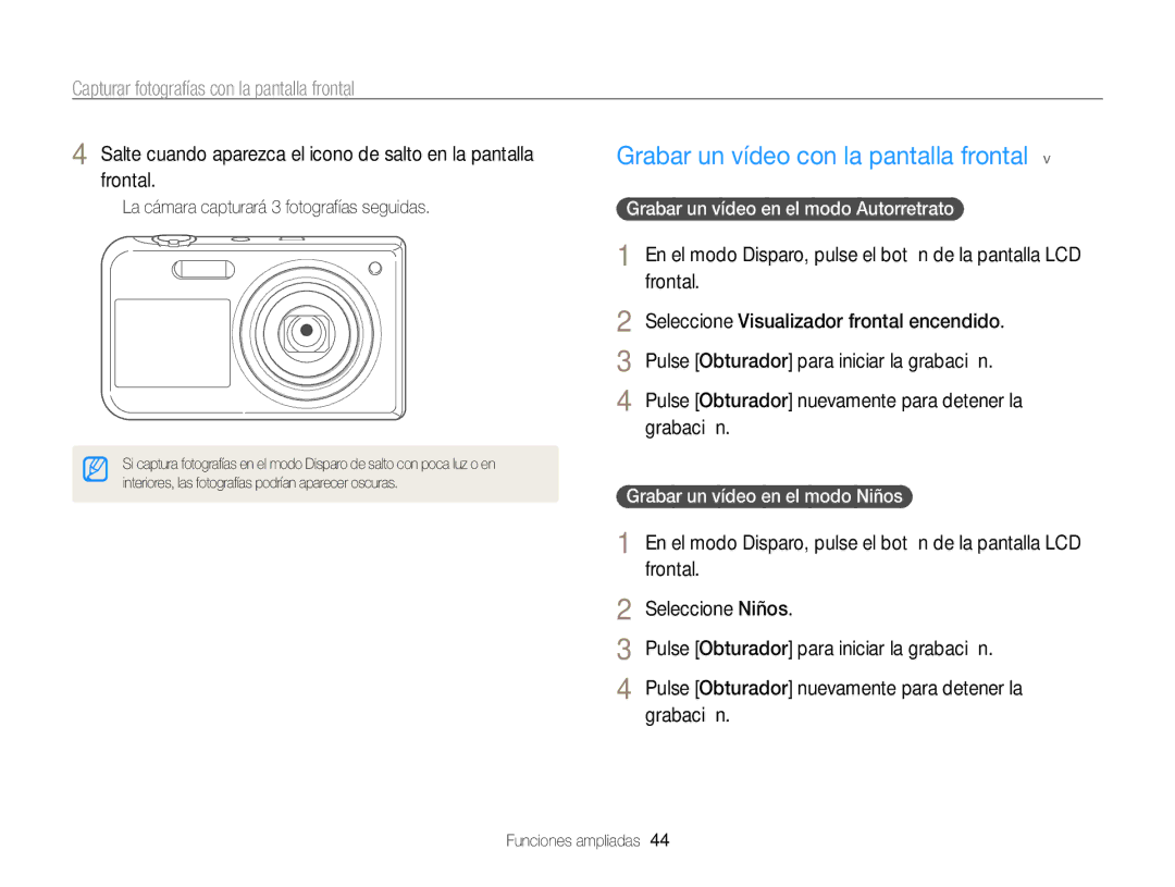 Samsung EC-PL170ZBPLE1 Grabar un vídeo con la pantalla frontal, Salte cuando aparezca el icono de salto en la pantalla 