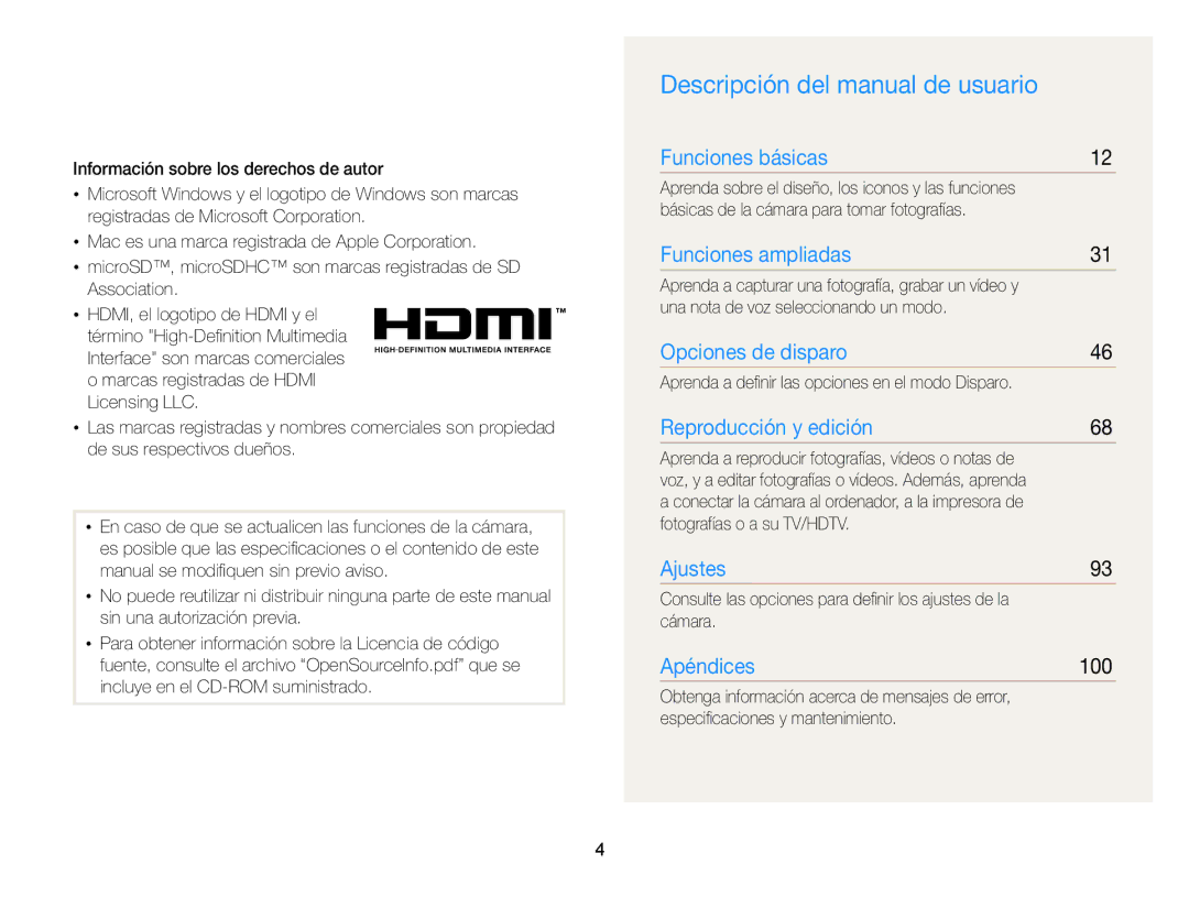 Samsung EC-PL170ZFPPE1, EC-PL170ZFPBE1, EC-PL170ZBPBE1, EC-PL170ZFPLE1, EC-PL170ZBPLE1 Descripción del manual de usuario, 100 