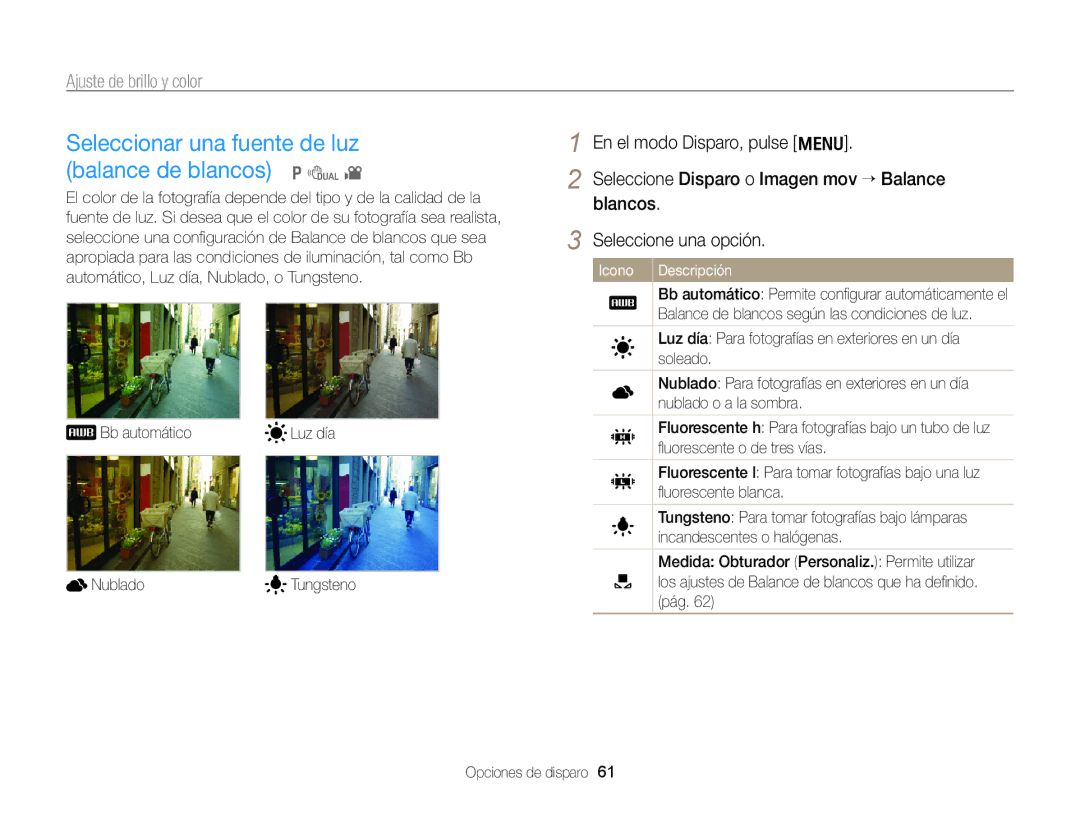 Samsung EC-PL170ZBPSE1, EC-PL170ZFPBE1, EC-PL170ZBPBE1, EC-PL170ZFPLE1 Seleccionar una fuente de luz balance de blancos p d 