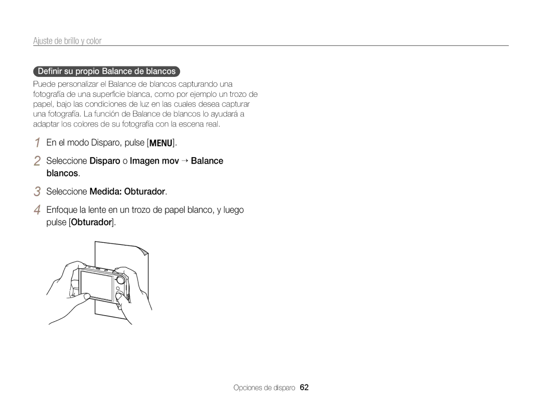 Samsung EC-PL170ZFPBE1, EC-PL170ZBPBE1, EC-PL170ZFPLE1, EC-PL170ZBPLE1, EC-PL170ZBPPE1 Deﬁnir su propio Balance de blancos 