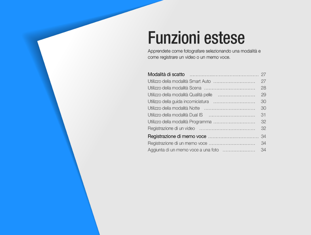 Samsung EC-PL200ZBPBIT, EC-PL200ZBDBUS, EC-PL200ZBPSIT, EC-PL200ZBPRIT manual Funzioni estese 