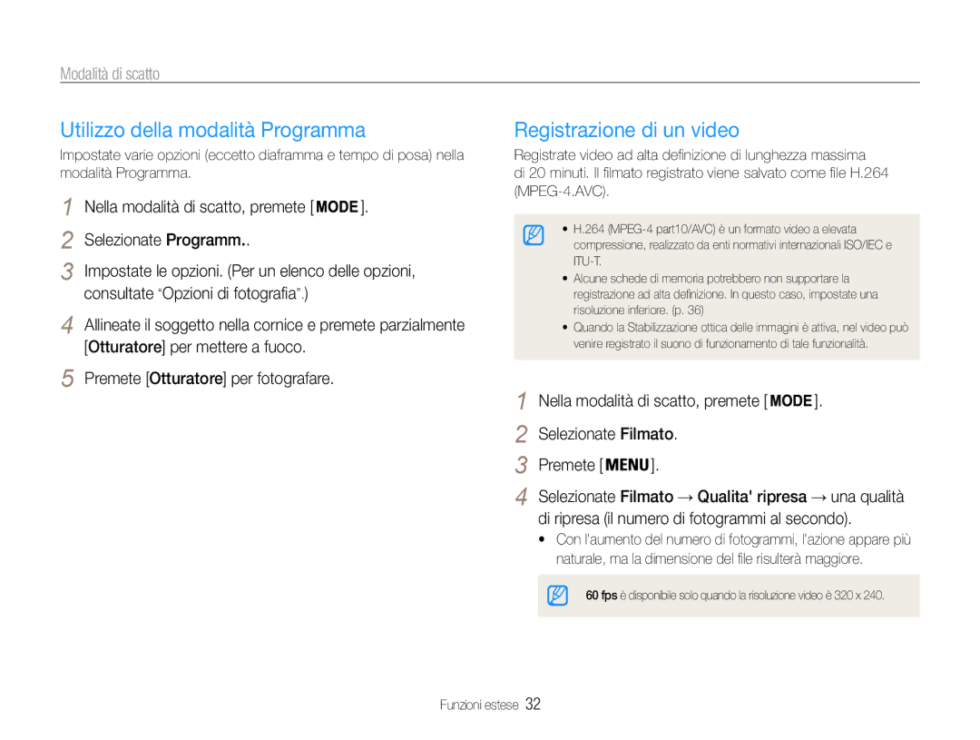 Samsung EC-PL200ZBPSIT, EC-PL200ZBDBUS, EC-PL200ZBPRIT manual Utilizzo della modalità Programma, Registrazione di un video 