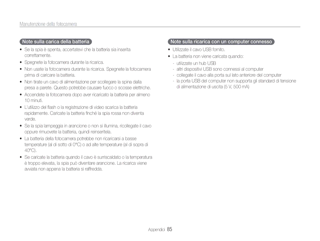 Samsung EC-PL200ZBPRIT, EC-PL200ZBDBUS, EC-PL200ZBPSIT, EC-PL200ZBPBIT manual Manutenzione della fotocamera 