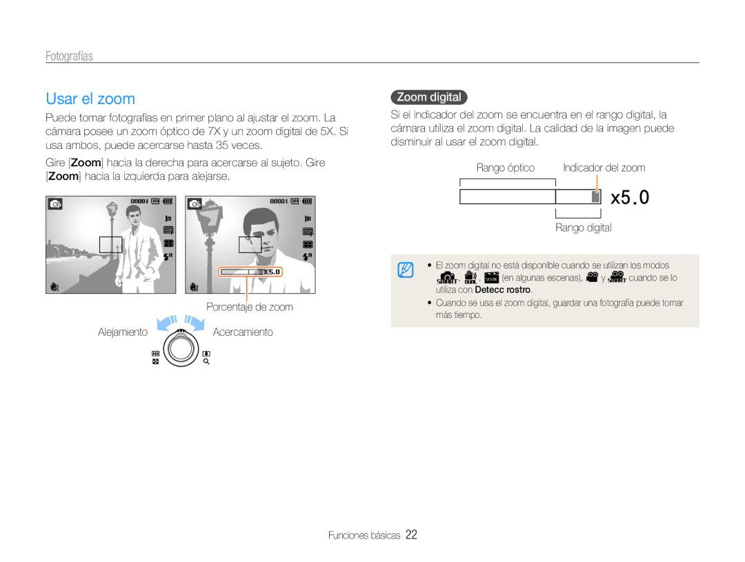 Samsung EC-PL200ZBPBE1, EC-PL200ZBPRE1 manual Usar el zoom, Fotografías, Zoom digital, Rango digital 