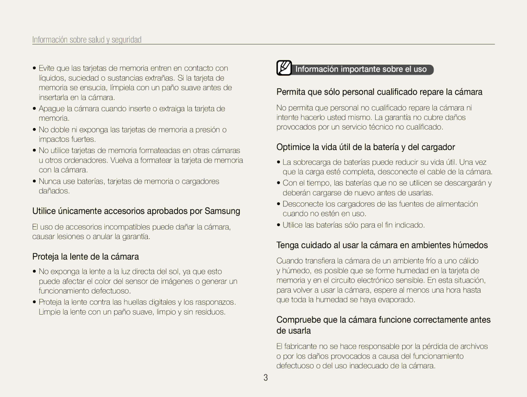 Samsung EC-PL200ZBPRE1, EC-PL200ZBPBE1 Utilice únicamente accesorios aprobados por Samsung, Proteja la lente de la cámara 