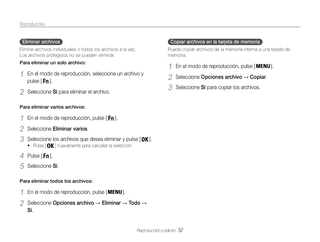 Samsung EC-PL200ZBPRE1, EC-PL200ZBPBE1 manual Seleccione Eliminar varios, Pulse Seleccione Sí, Eliminar archivos 