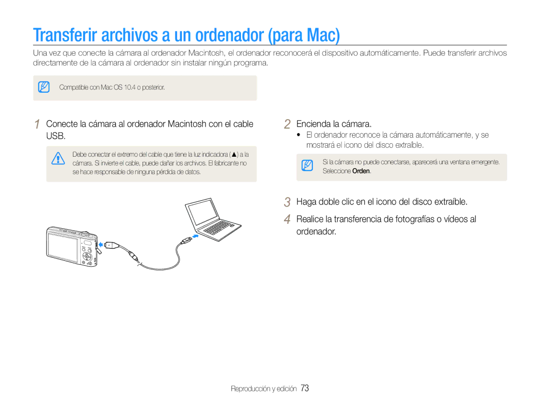 Samsung EC-PL200ZBPRE1, EC-PL200ZBPBE1 manual Transferir archivos a un ordenador para Mac 