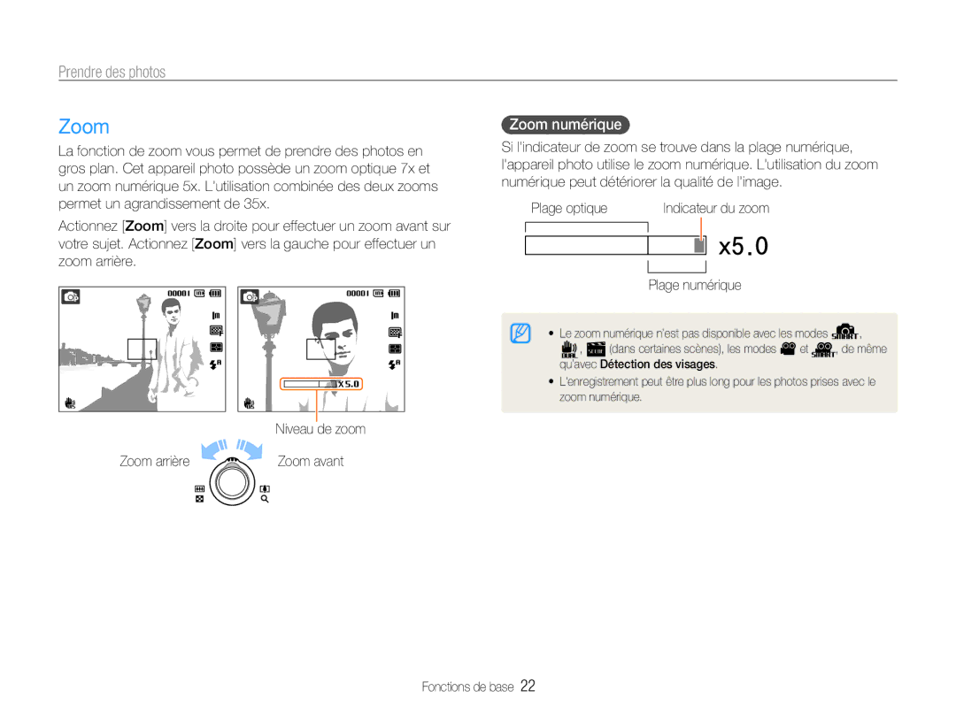 Samsung EC-PL200ZBPBE1, EC-PL200ZBPRE1, EC-PL201ZBPBE1 manual Prendre des photos, Zoom numérique, Plage numérique 