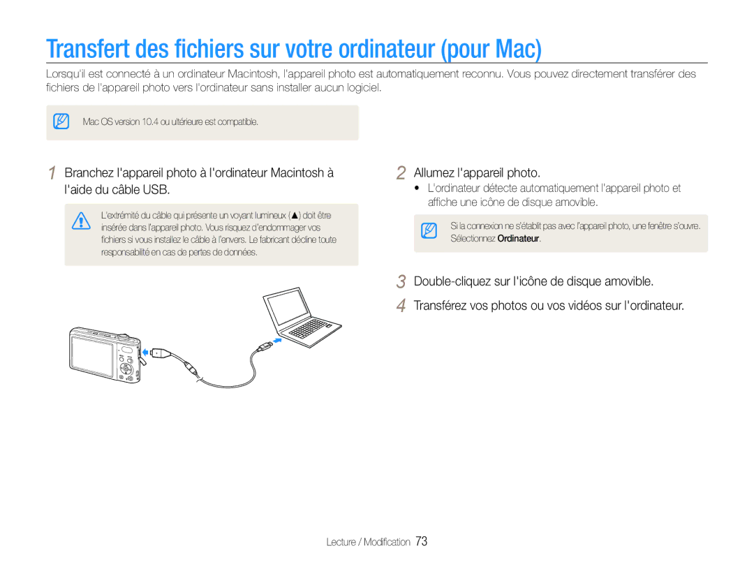 Samsung EC-PL201ZBPSE1, EC-PL200ZBPRE1, EC-PL201ZBPBE1, EC-PL201ZBPRE1 Transfert des fichiers sur votre ordinateur pour Mac 