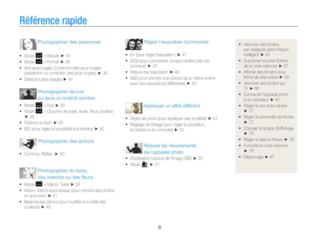 Samsung EC-PL201ZBPSE1, EC-PL200ZBPRE1, EC-PL201ZBPBE1, EC-PL201ZBPRE1 manual Référence rapide, Photographier des personnes 
