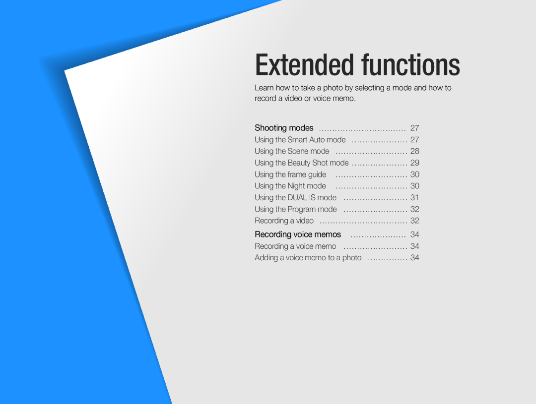 Samsung EC-PL201ZBPSE1, EC-PL200ZBPRE1, EC-PL201ZBPBE1, EC-PL201ZBPRE1, EC-PL200ZBPBE1, EC-PL200ZBDBUS manual Extended functions 