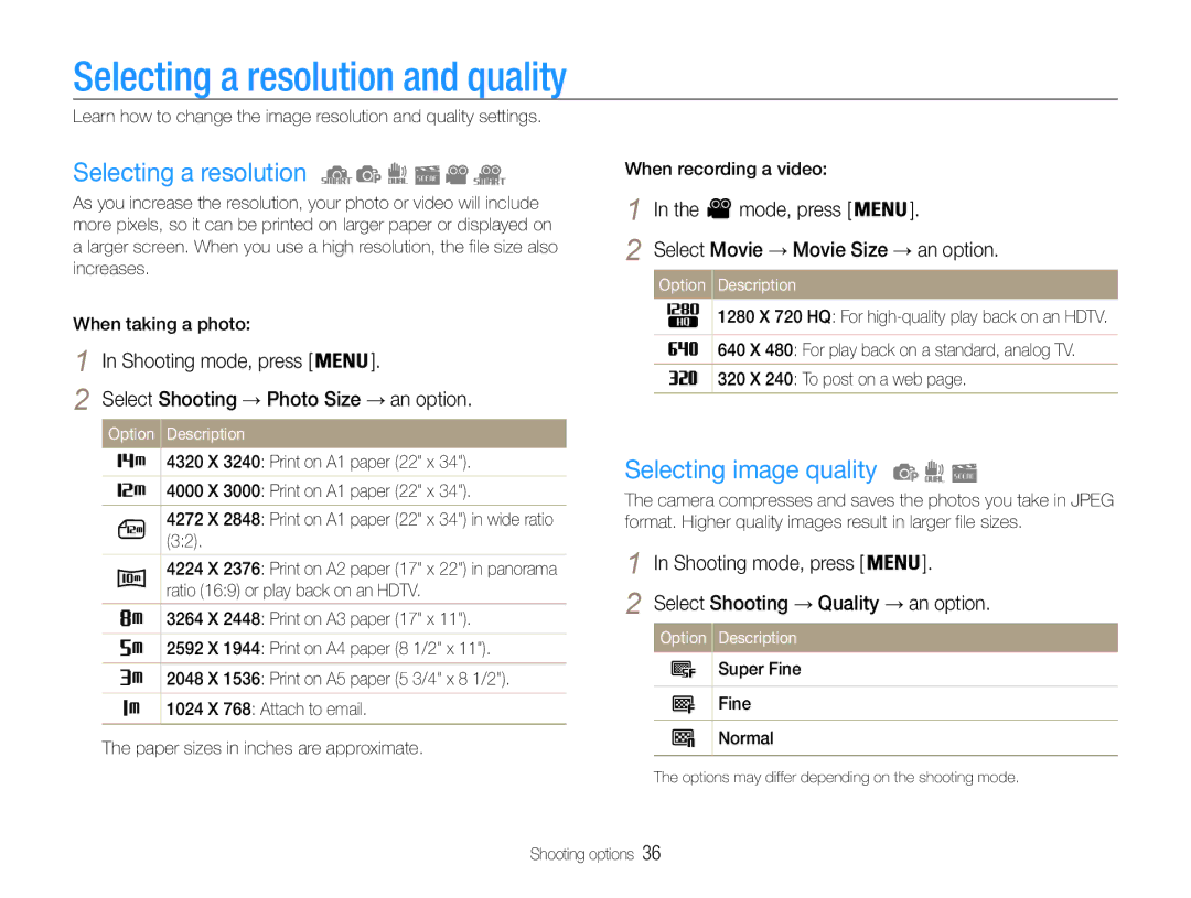 Samsung EC-PL200ZBPRE3, EC-PL200ZBPRE1 manual Selecting a resolution and quality, Selecting image quality, Mode, press 