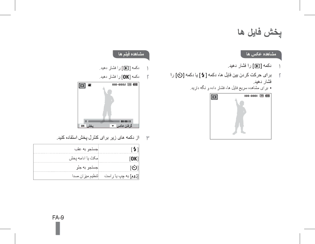 Samsung EC-PL90ZZBPRRU manual اه لیاف شخپ, FA-9, اه ملیف هدهاشم اه سکع هدهاشم, دینک هدافتسا شخپ لرتنک یارب ریز یاه همکد زا3 