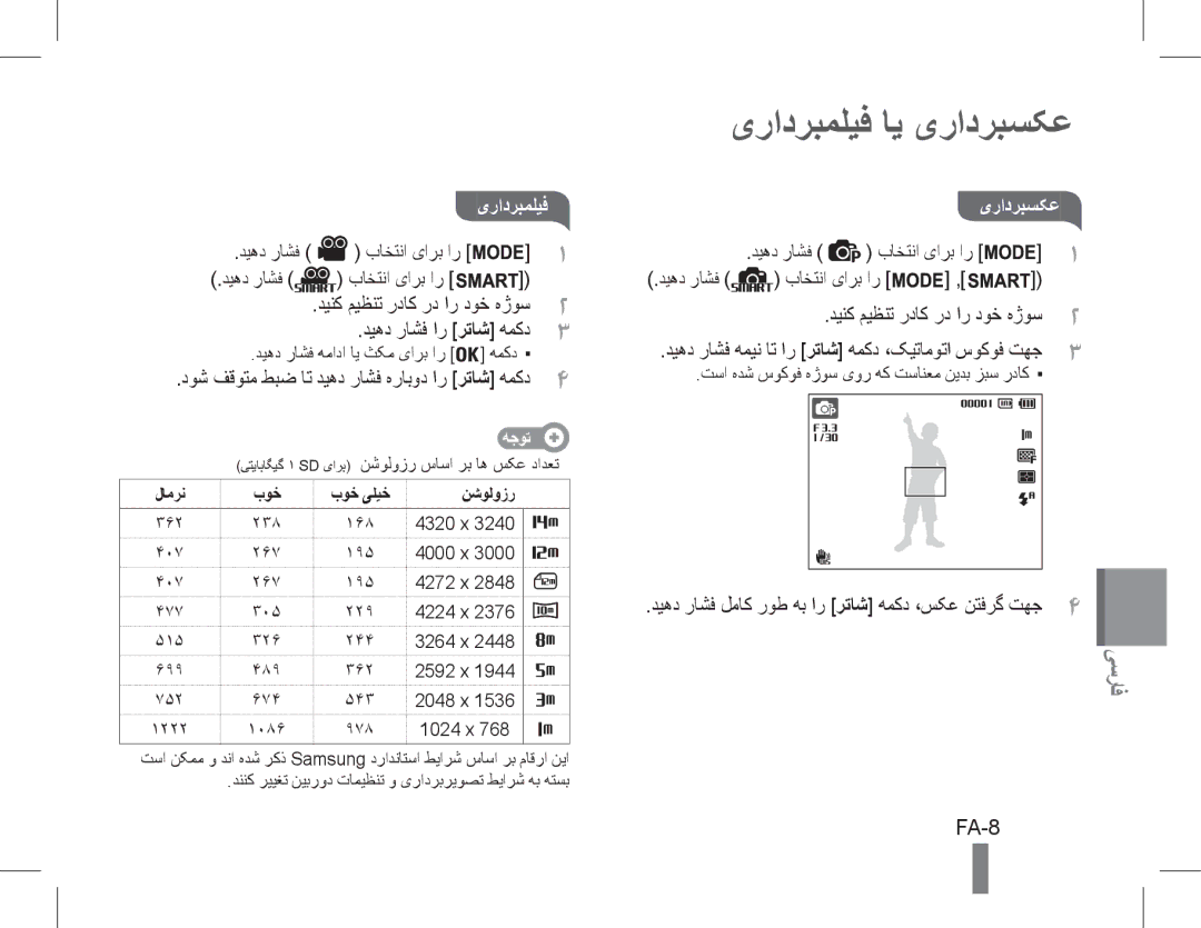 Samsung EC-PL90ZZBARIL, EC-PL200ZBPRE1, EC-PL90ZZBPRE1, EC-PL90ZZBARE1, EC-PL90ZZBPEE1 manual یرادربملیف ای یرادربسکع, FA-8 