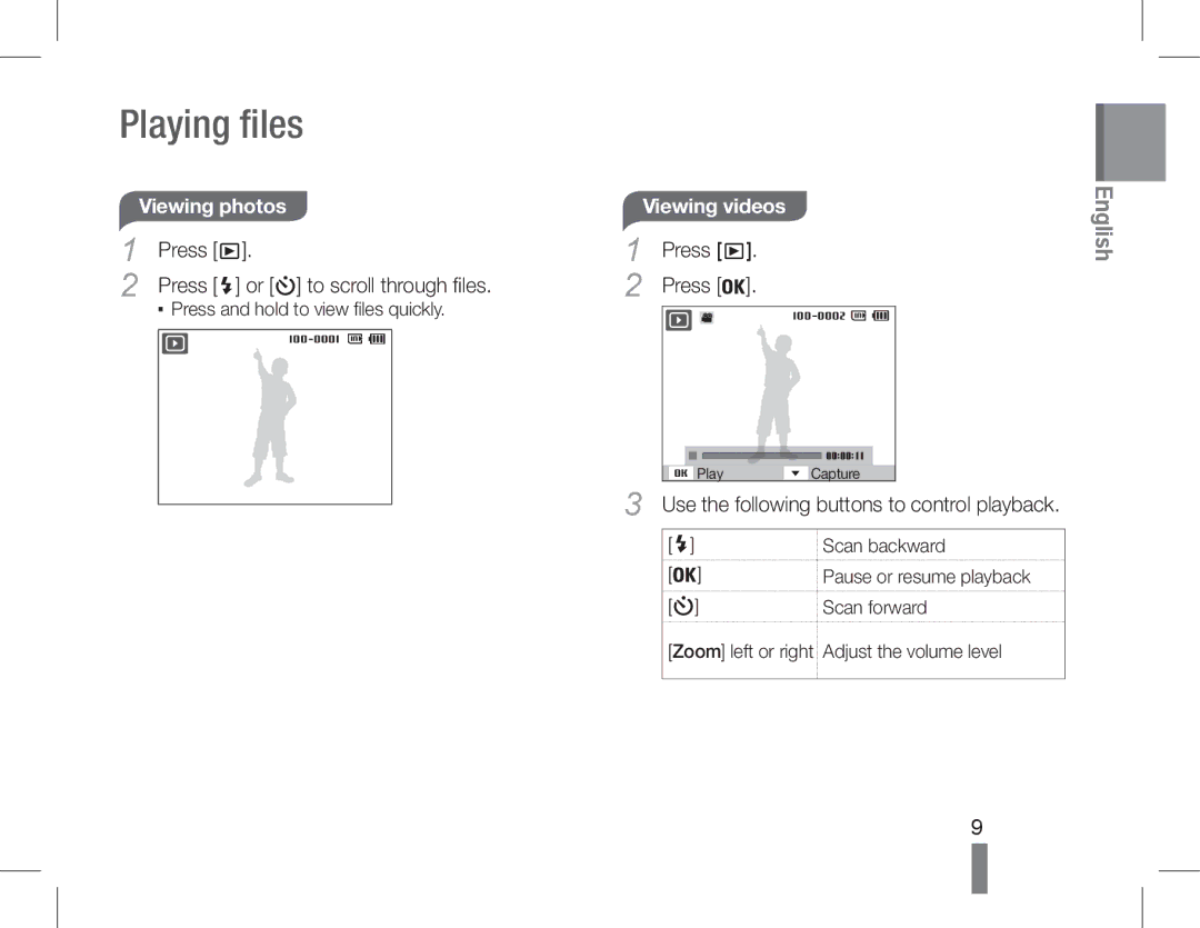 Samsung EC-PL200ZBPRIT manual Viewing photos, Press, Viewing videos, Use the following buttons to control playback 