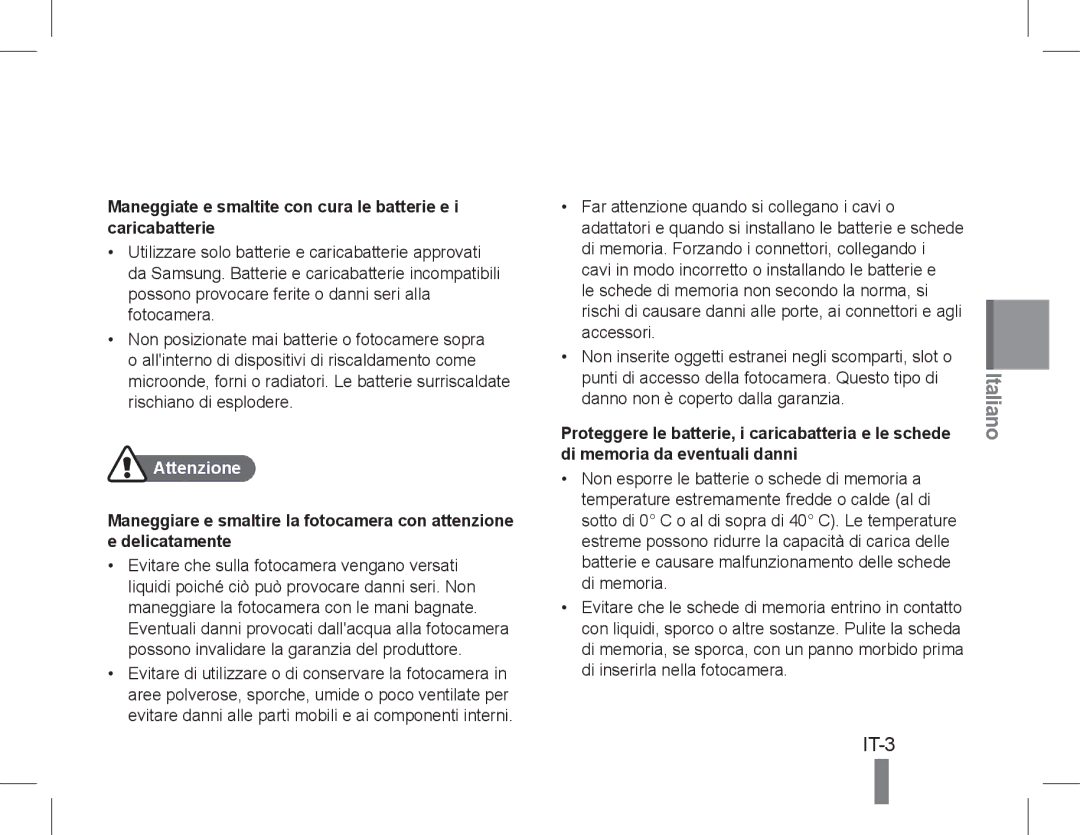 Samsung EC-PL90ZZDARME, EC-PL200ZBPRE1, EC-PL90ZZBPRE1, EC-PL90ZZBARE1, EC-PL90ZZBPEE1 manual Italiano, IT-3, Attenzione 