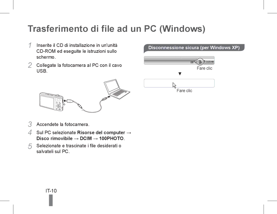 Samsung EC-PL90ZZBPRIL, EC-PL200ZBPRE1 Trasferimento di file ad un PC Windows, IT-10, Disco rimovibile → Dcim → 100PHOTO 