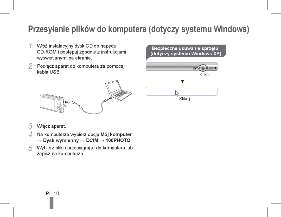 Samsung EC-PL200ZBPBE3 PL-10, Bezpieczne usuwanie sprzętu dotyczy systemu Windows XP, → Dysk wymienny → Dcim → 100PHOTO 