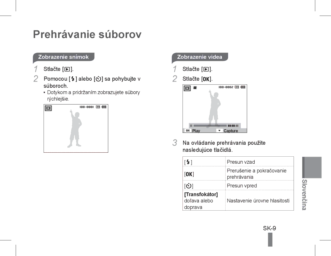 Samsung EC-PL90ZZBARIL, EC-PL200ZBPRE1, EC-PL90ZZBPRE1 Prehrávanie súborov, SK-9, Zobrazenie snímok, Nasledujúce tlačidlá 