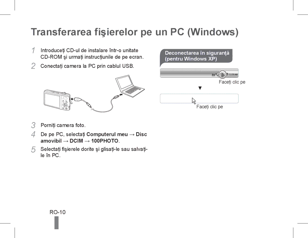 Samsung EC-PL200ZDPRIR, EC-PL200ZBPRE1 manual Transferarea fişierelor pe un PC Windows, RO-10, Amovibil → Dcim → 100PHOTO 