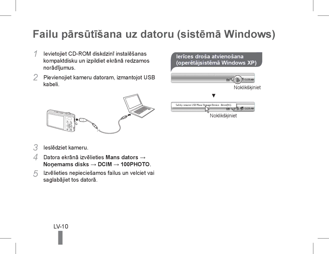 Samsung EC-PL90ZZBARE2, EC-PL200ZBPRE1, EC-PL90ZZBPRE1, EC-PL90ZZBARE1 Failu pārsūtīšana uz datoru sistēmā Windows, LV-10 