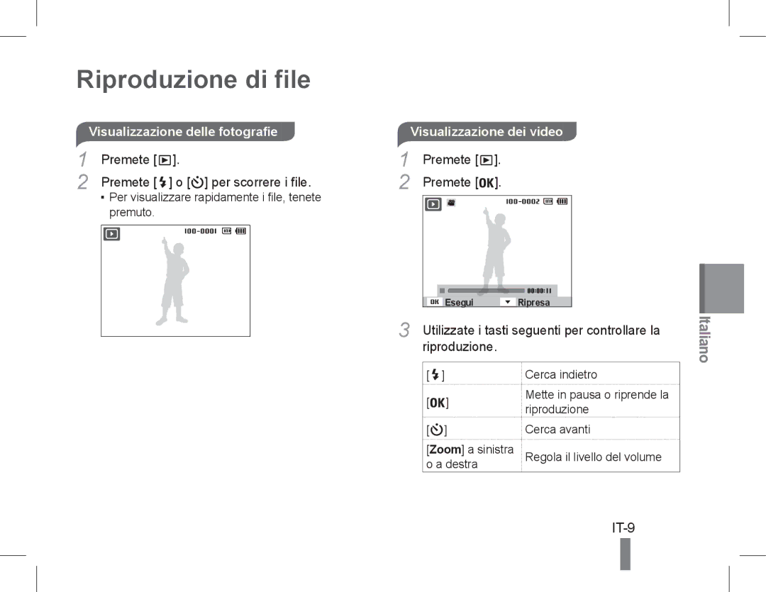 Samsung EC-PL90ZZBAAE3, EC-PL200ZBPRE1, EC-PL90ZZBPRE1 manual Riproduzione di file, IT-9, Visualizzazione delle fotografie 