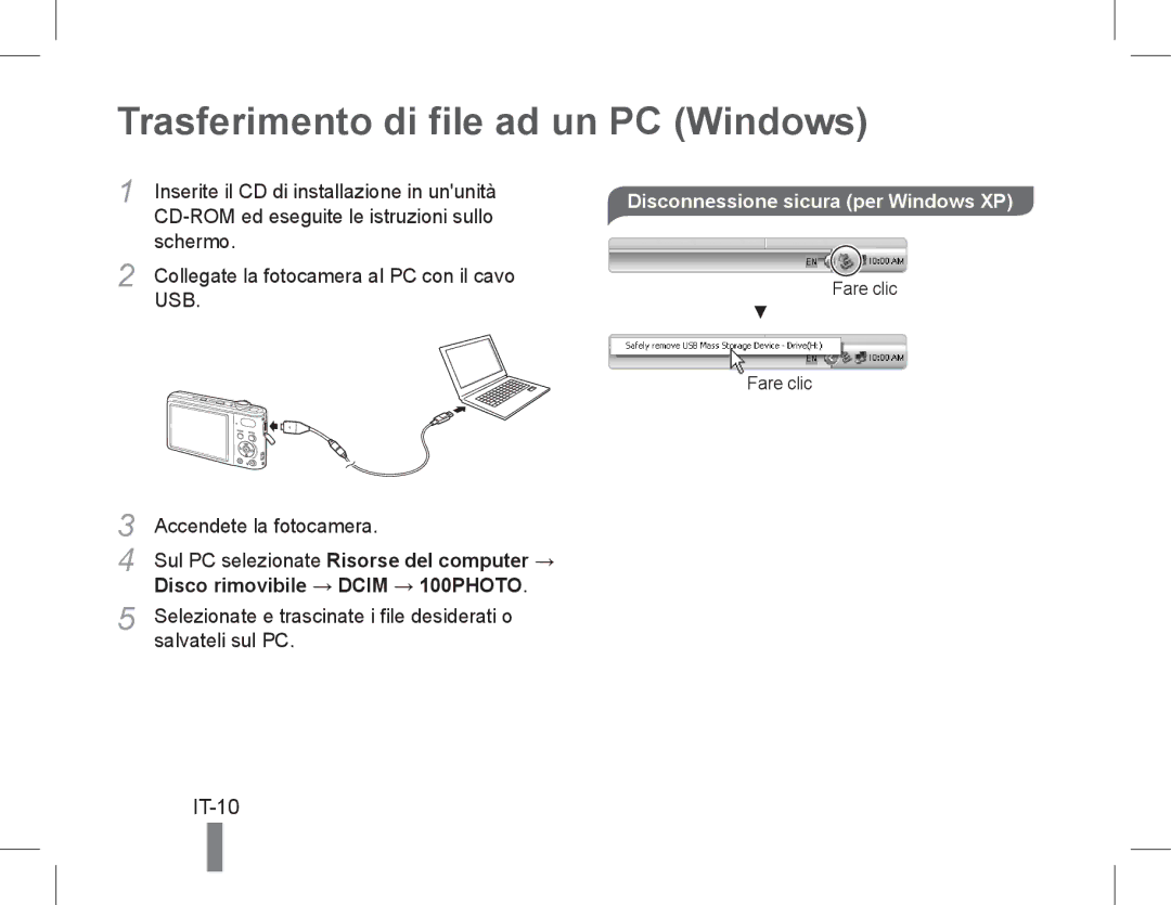 Samsung EC-PL200ZBPBE3, EC-PL200ZBPRE1 Trasferimento di file ad un PC Windows, IT-10, Disco rimovibile → Dcim → 100PHOTO 