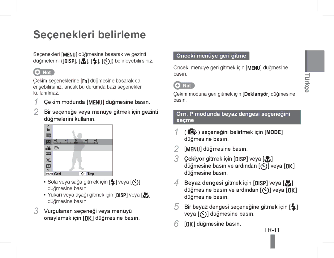 Samsung EC-PL90ZZDPAME, EC-PL200ZBPRE1 manual Seçenekleri belirleme, Çekim modunda m düğmesine basın, Düğmelerini kullanın 