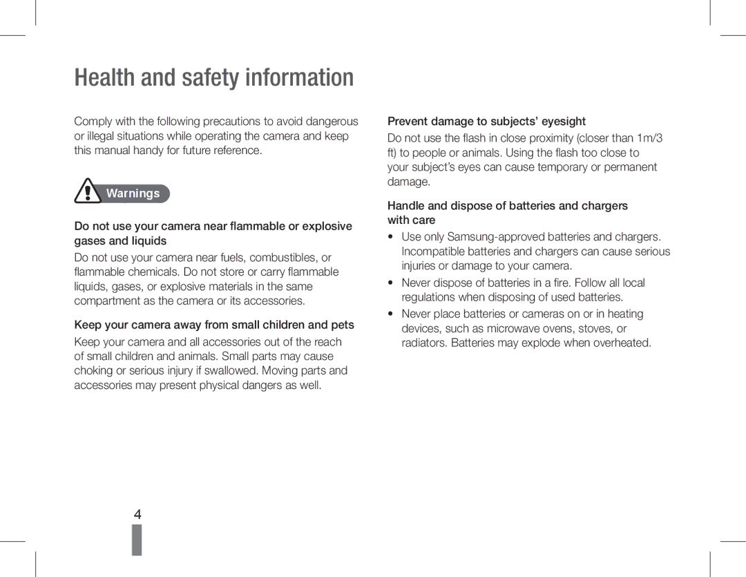 Samsung EC-PL200ZBPBE1, EC-PL200ZBPRE1 Health and safety information, Keep your camera away from small children and pets 