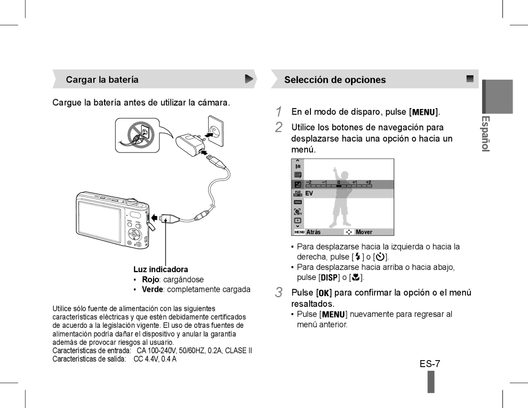 Samsung EC-PL90ZZBPASA Cargar la batería, Cargue la batería antes de utilizar la cámara, En el modo de disparo, pulse 