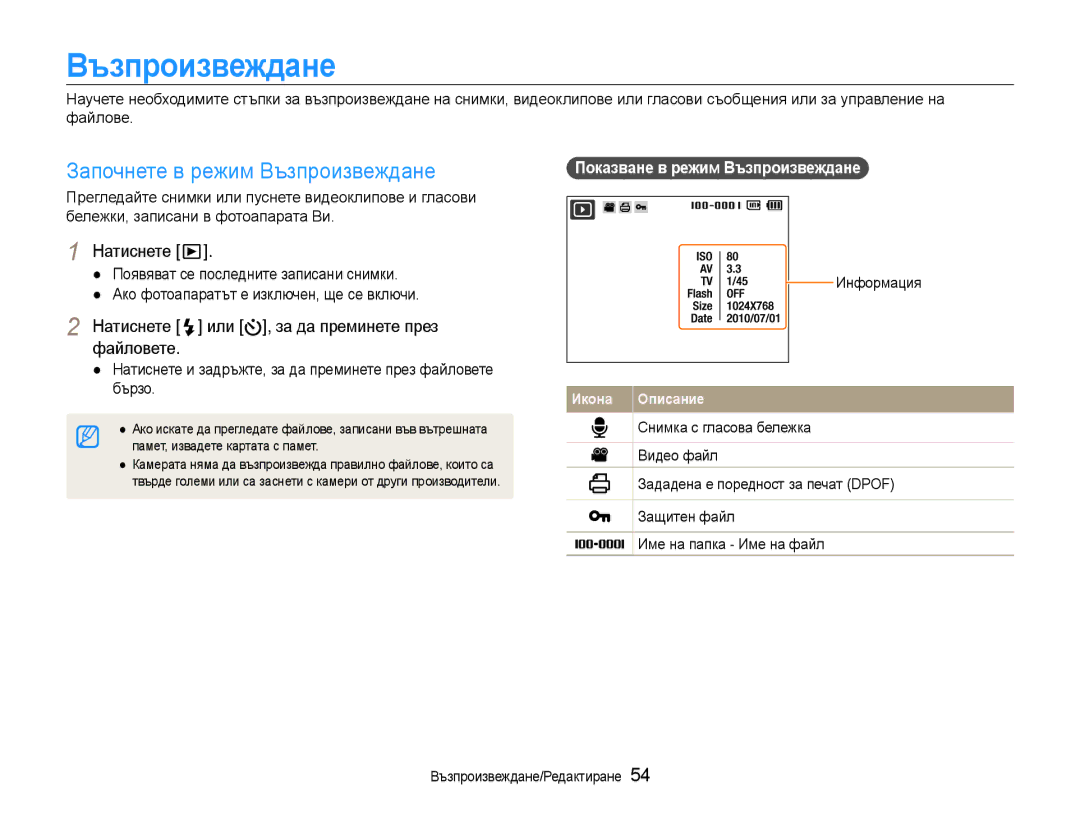 Samsung EC-PL200ZBPBE3, EC-PL200ZBPRE3 Започнете в режим Възпроизвеждане, Файловете, Показване в режим Възпроизвеждане 